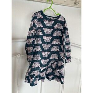 Tea Collection Teal Butterfly Luna Moth Ruffle Dress Size 7 Girls Long Sleeve